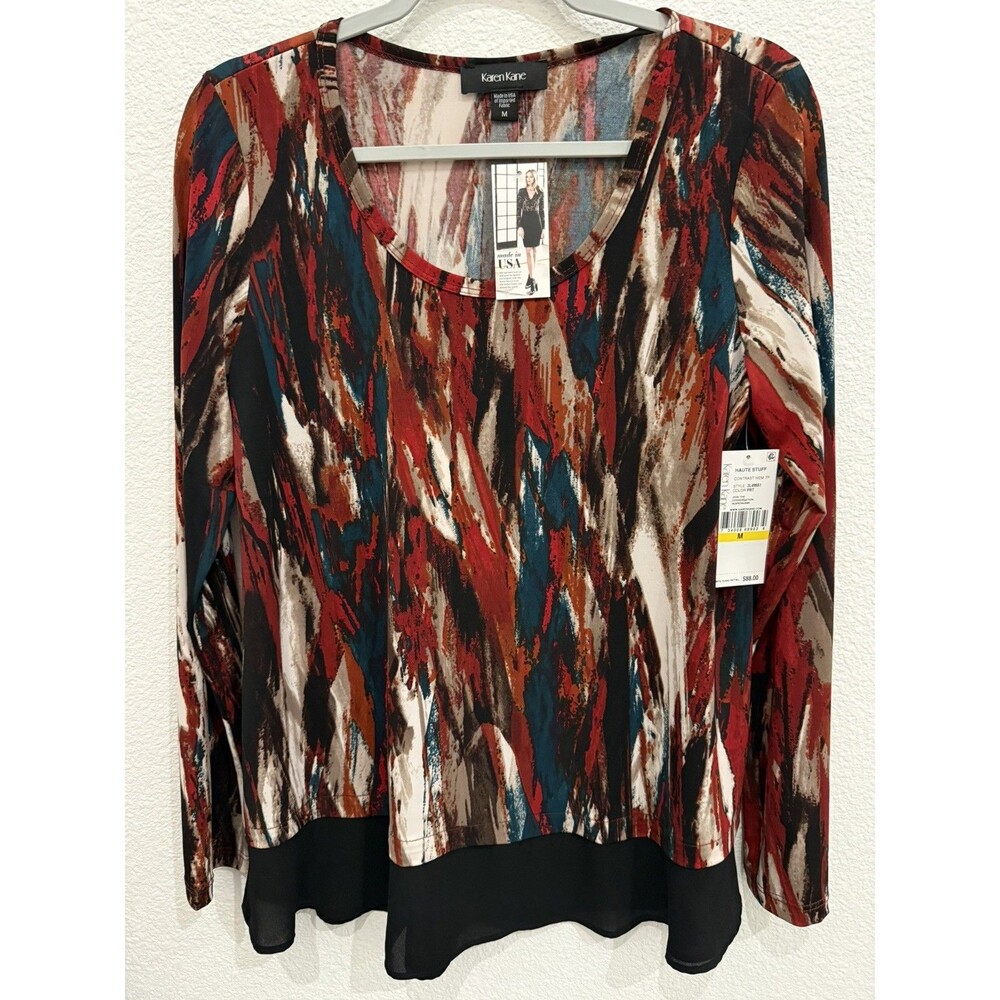 NEW  With Tags KAREN KANE BLACK RED TUNIC  TOP SIZE Medium WOMEN